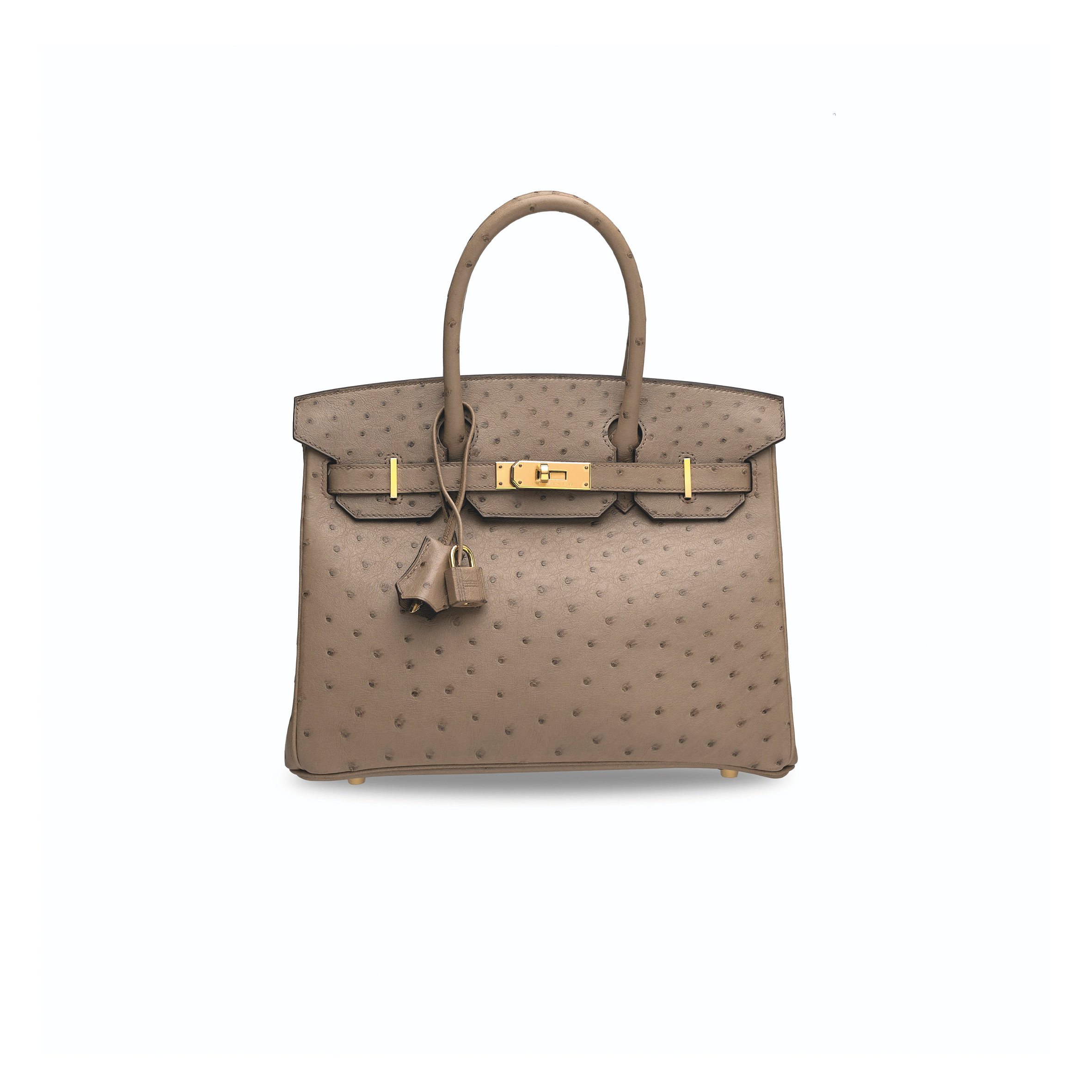 H**mes master birkin 30 ostrich leather medium brown gold buckle h041933ck68 (30*22*16cm)